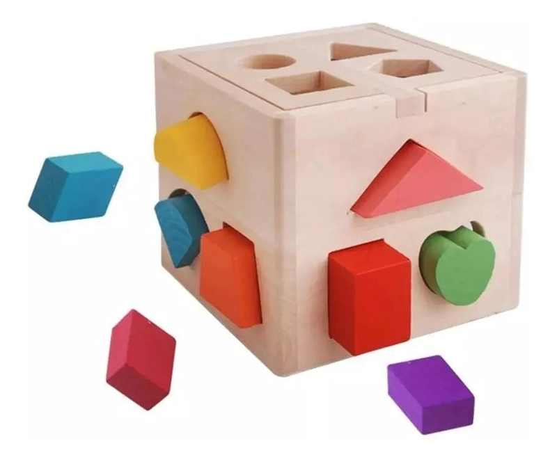 CUBO DE ENCAJE DIDACTICO DE MADERA CON 3 PUZZLES - 3