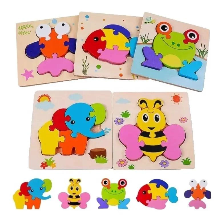 CUBO DE ENCAJE DIDACTICO DE MADERA CON 3 PUZZLES - 4