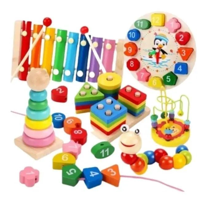 JUGUETES DIDACTICOS DE MADERA PARA NIÑOS PACK 6 - 1