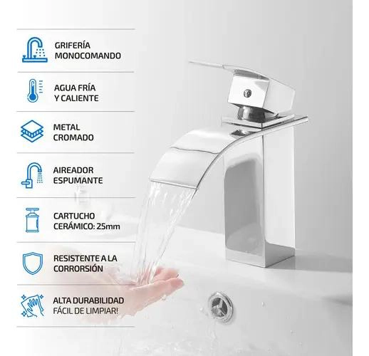 GRIFERIA MONOMANDO CASCADA PARA LAVABO CROMADA - 4