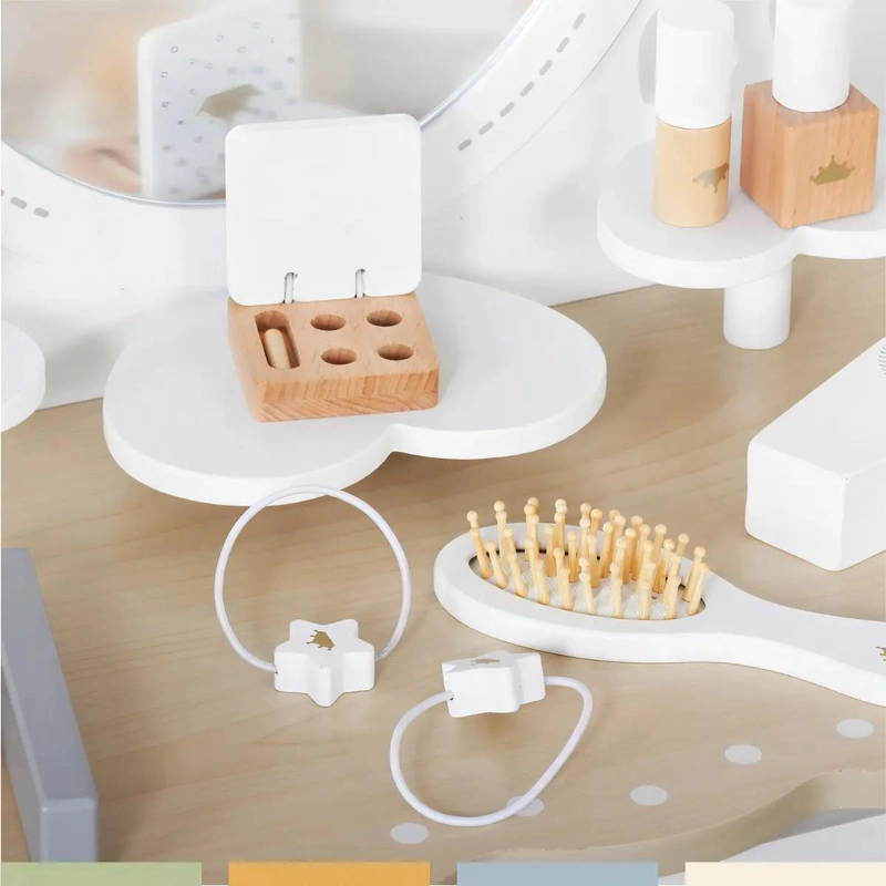 TOCADOR INFANTIL DE MADERA CON ESPEJO Y SET DE MAQUILLAJE - 4