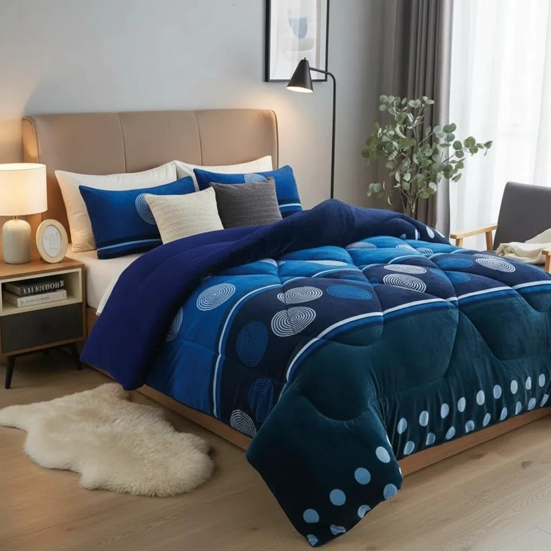 COBERTOR INVIERNO PLUSH KING AZUL CON CIRCULOS - 2