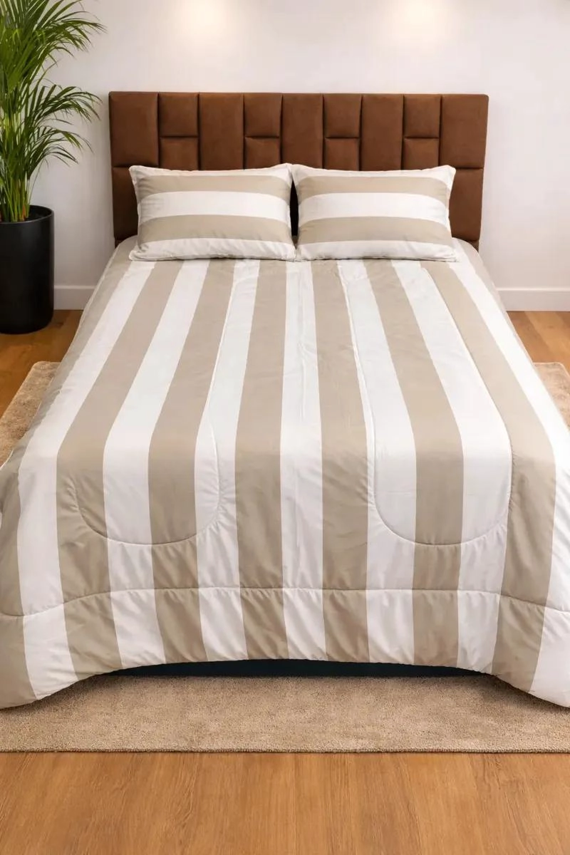 PLUMON REVERSIBLE KING ESTAMPADO RAYAS BEIGE - 1