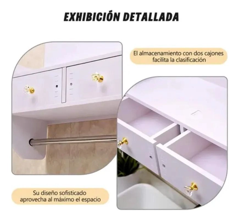 REPISA DE BAÑO CON ESPEJO Y CAJONES 70X40X12 CM - 3