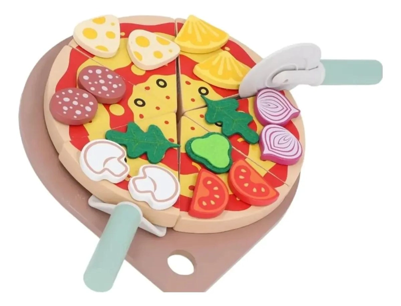 JUEGO DIDACTICO DE PIZZA DE MADERA PARA ARMAR Y CORTAR - 1