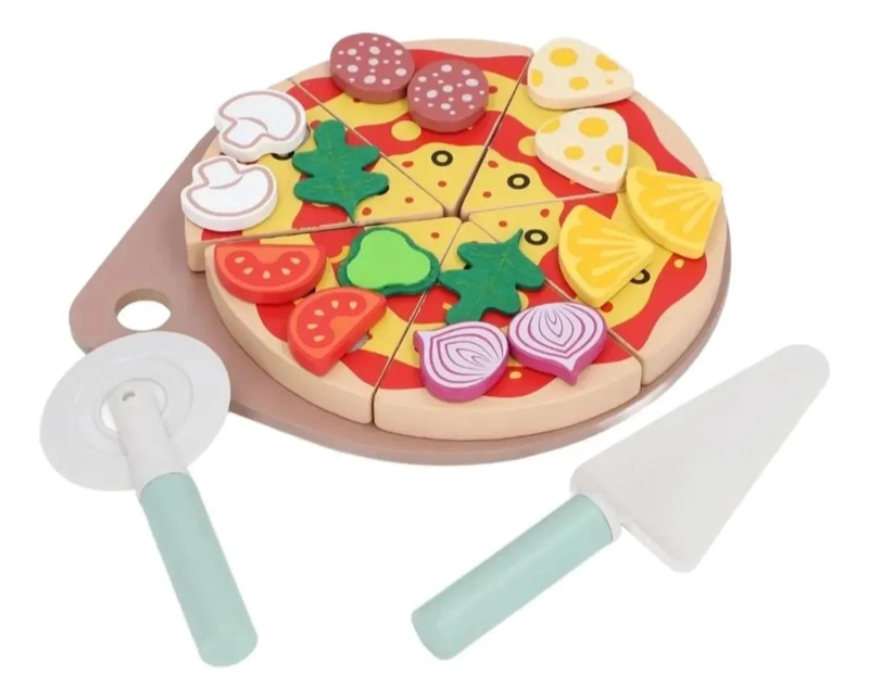 JUEGO DIDACTICO DE PIZZA DE MADERA PARA ARMAR Y CORTAR - 3