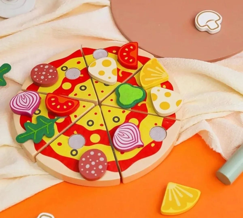 JUEGO DIDACTICO DE PIZZA DE MADERA PARA ARMAR Y CORTAR - 4