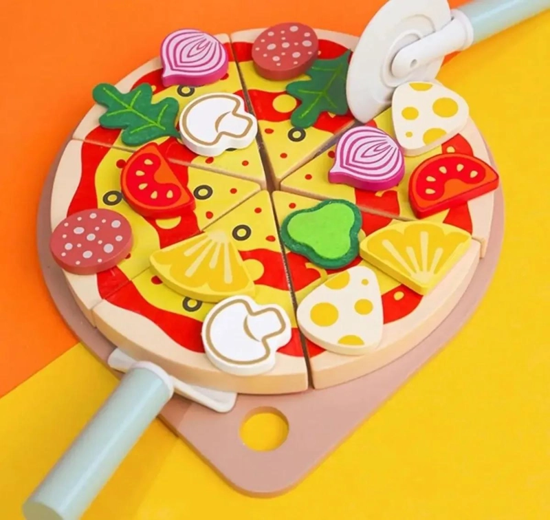 JUEGO DIDACTICO DE PIZZA DE MADERA PARA ARMAR Y CORTAR - 5