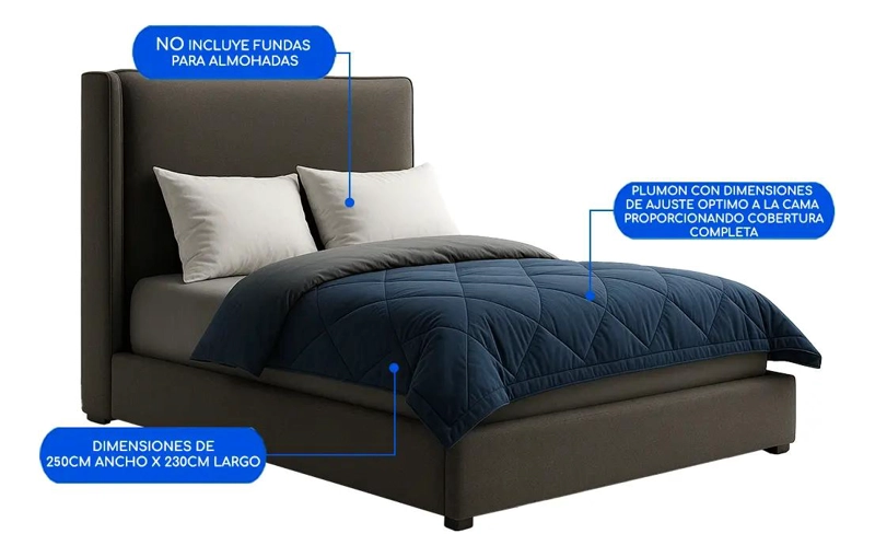 PLUMON EDREDON NORDICO KING 250X230 CM ALGODON GRIS AZUL - 4