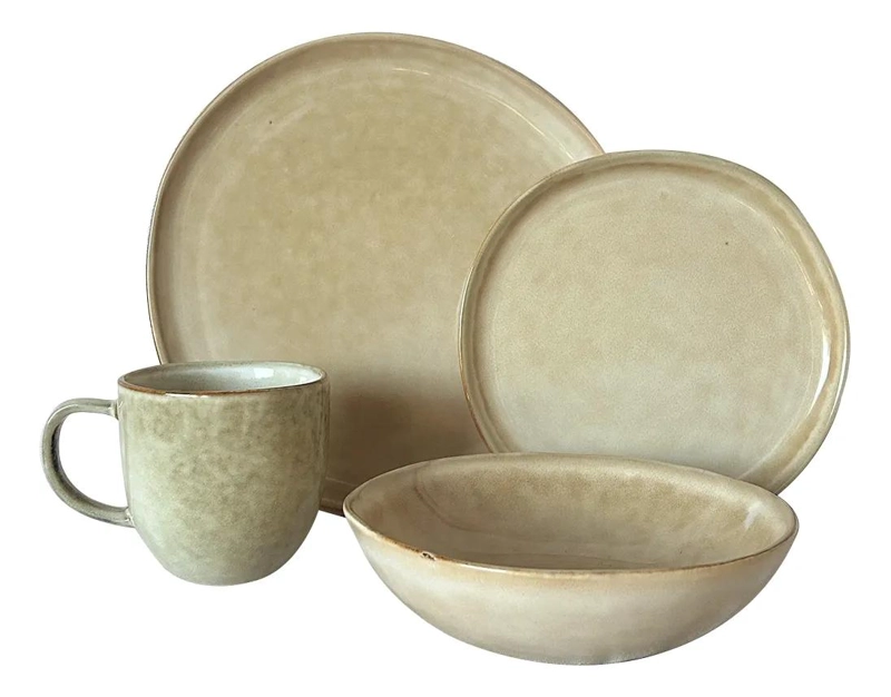 SET VAJILLA 24 PIEZAS CERAMICA LINEA RUSTICA ARENA - 1