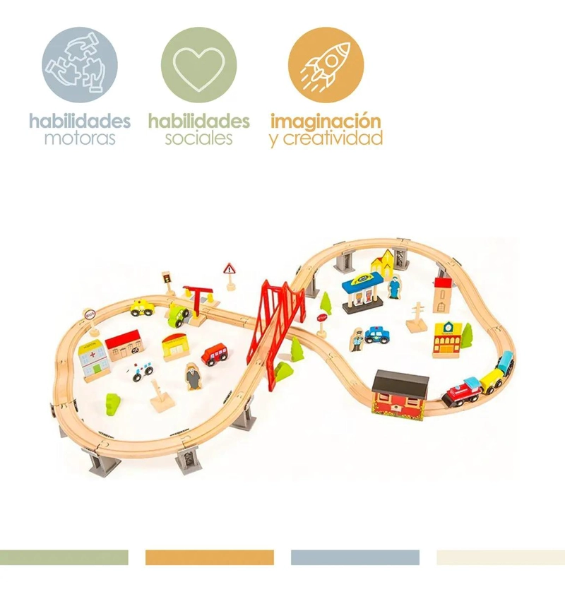 JUEGO DIDACTICO PISTA DE AUTOS Y TREN DE MADERA 70 PIEZAS - 3