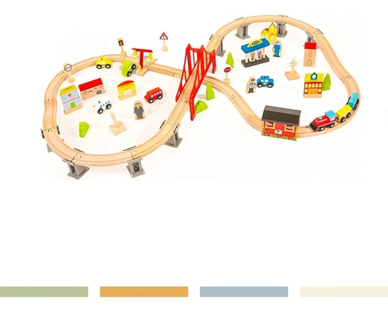 JUEGO DIDACTICO PISTA DE AUTOS Y TREN DE MADERA 70 PIEZAS - 4