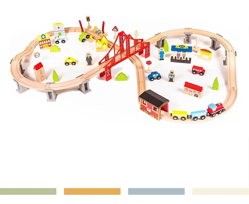JUEGO DIDACTICO PISTA DE AUTOS Y TREN DE MADERA 70 PIEZAS - 5