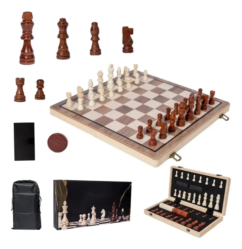 SET DE AJEDREZ MAGNE TICO DE MADERA 2 EN 1 - 1