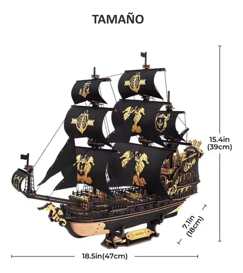 PUZZLE 3D BARCO PIRATA SEAHORSE BARQUE MODELO ESCALA - 3