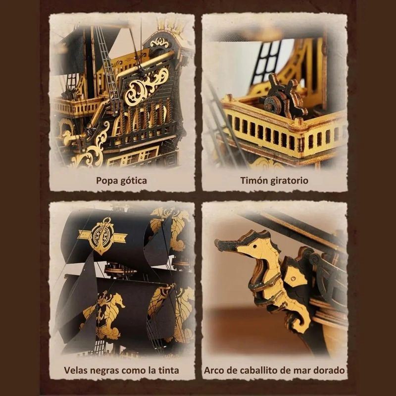 PUZZLE 3D BARCO PIRATA SEAHORSE BARQUE MODELO ESCALA - 5