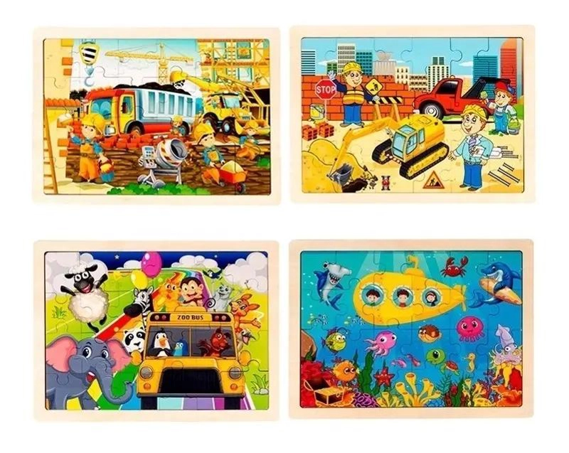 SET 4 PUZZLES DE MADERA MONTESSORI 24 PIEZAS - 1