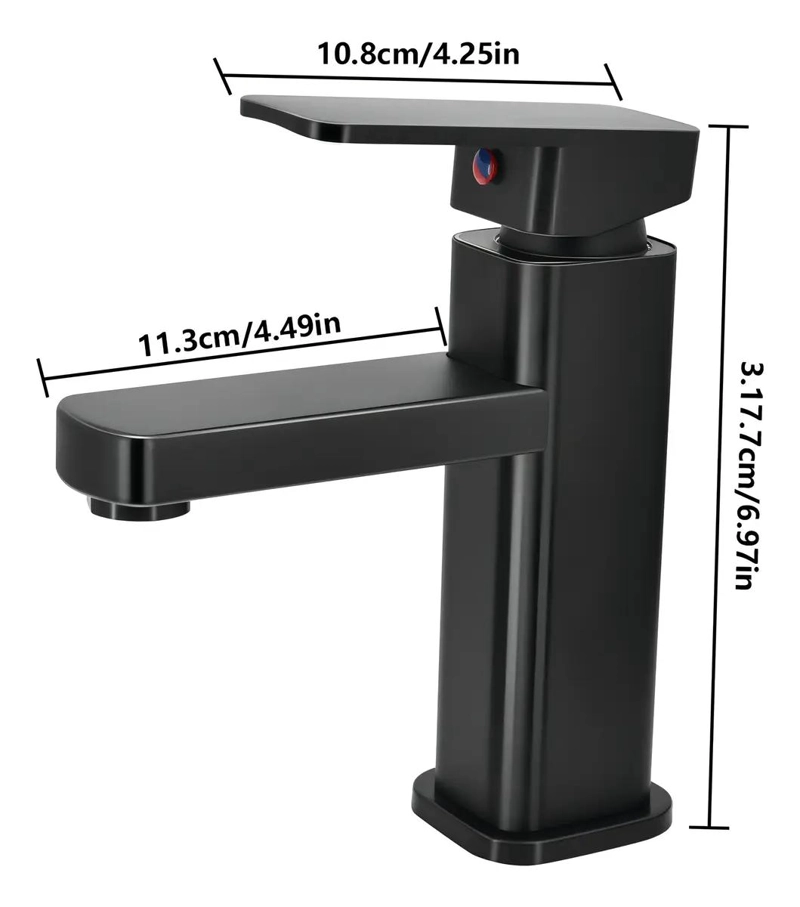 LLAVE MONOMANDO PARA LAVAMANOS NEGRA ACERO INOXIDABLE - 2