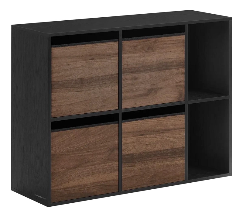 MUEBLE ORGANIZADOR NEGRO CON 4 CANASTOS DE TELA - 1