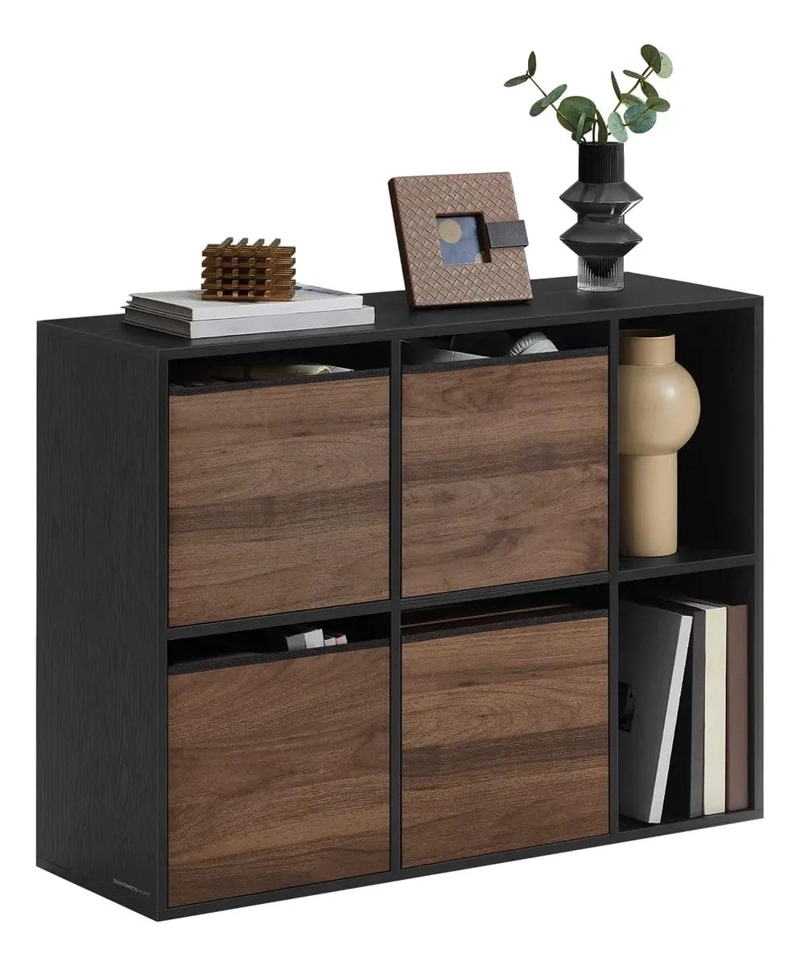 MUEBLE ORGANIZADOR NEGRO CON 4 CANASTOS DE TELA - 2