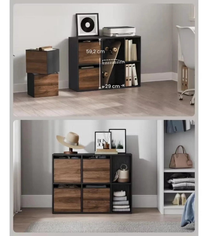 MUEBLE ORGANIZADOR NEGRO CON 4 CANASTOS DE TELA - 4