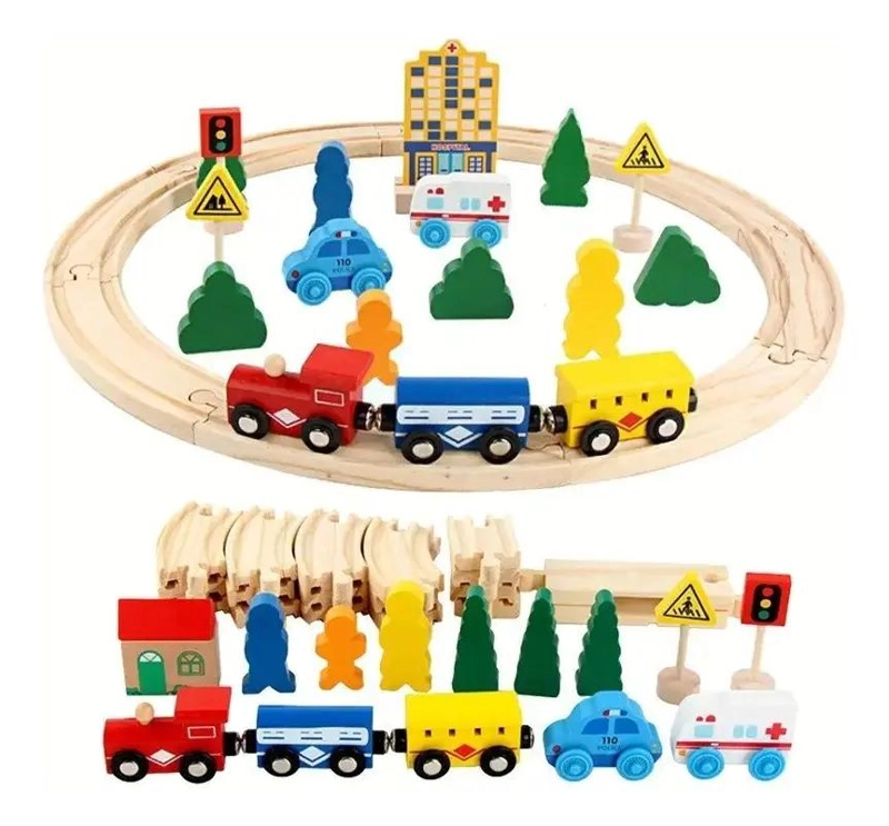 JUEGO DIDACTICO PISTA DE AUTOS Y TREN DE MADERA - 4