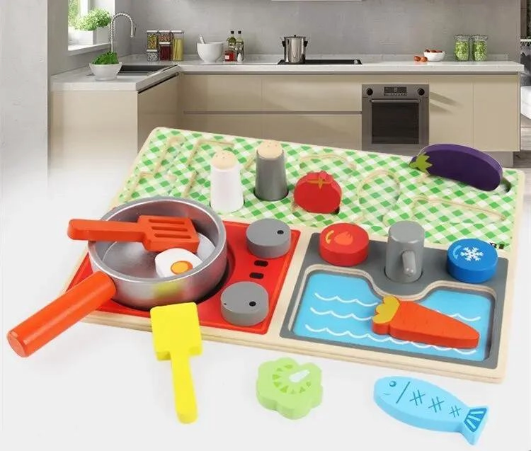 JUEGO DIDACTICO COCINA DE MADERA CON VELCRO - 2