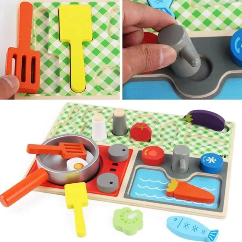 JUEGO DIDACTICO COCINA DE MADERA CON VELCRO - 4