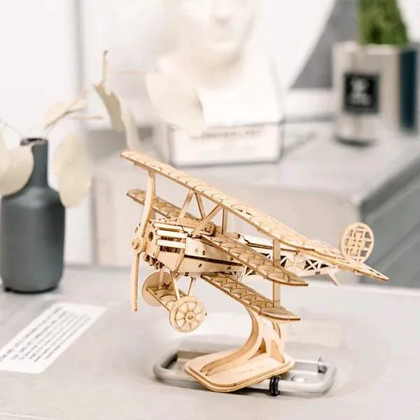 ROMPECABEZAS 3D MAQUETA DE MADERA AVION BIPLANO - 3