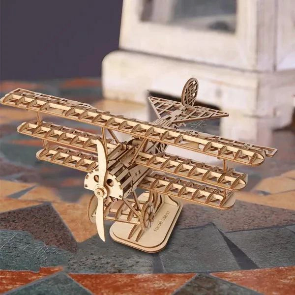 ROMPECABEZAS 3D MAQUETA DE MADERA AVION BIPLANO - 5