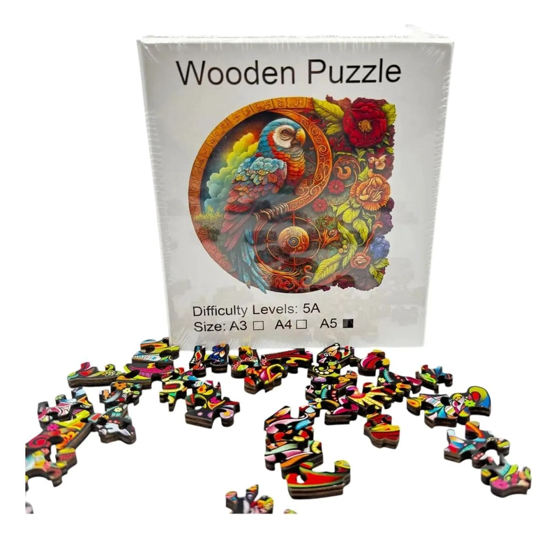 PUZZLE DE MADERA AVE YIN YANG CON FLORES Y SILUETA - 1