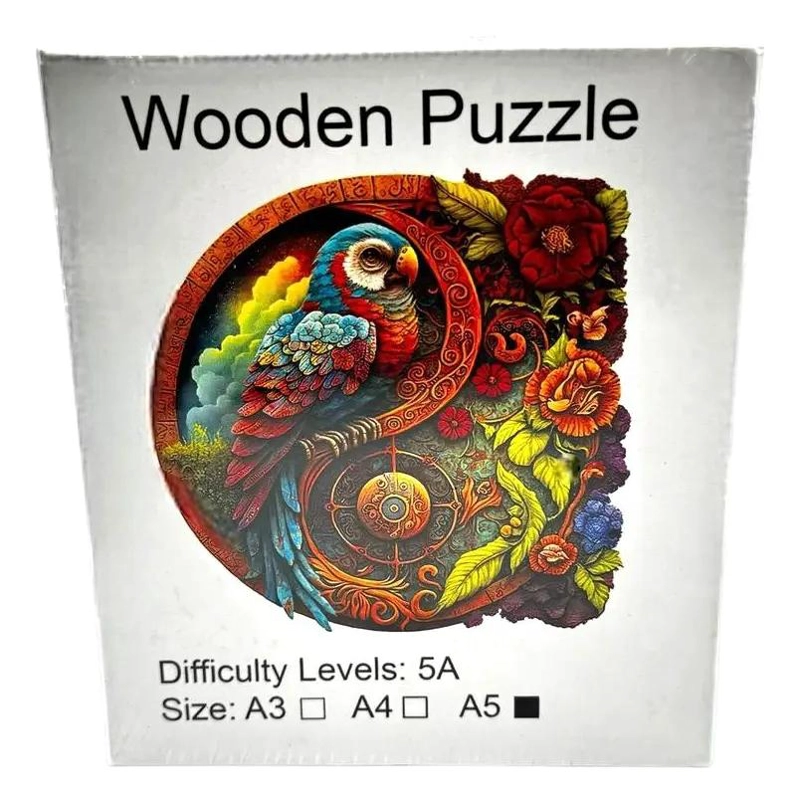PUZZLE DE MADERA AVE YIN YANG CON FLORES Y SILUETA - 2