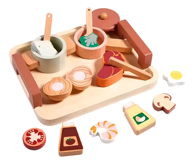 SET MINI COCINA DE JUGUETE CON ALIMENTOS DE MADERA - 1