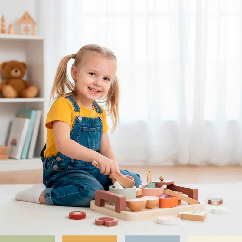 SET MINI COCINA DE JUGUETE CON ALIMENTOS DE MADERA - 2