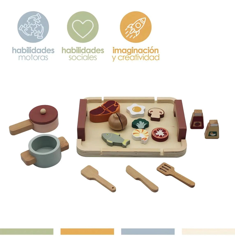 SET MINI COCINA DE JUGUETE CON ALIMENTOS DE MADERA - 3
