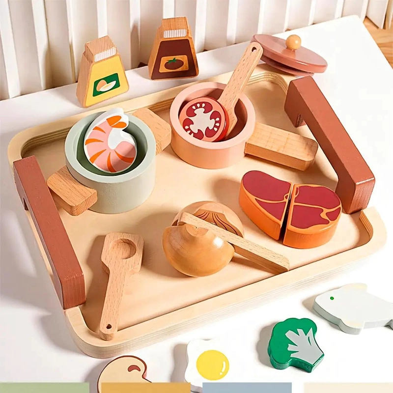 SET MINI COCINA DE JUGUETE CON ALIMENTOS DE MADERA - 4
