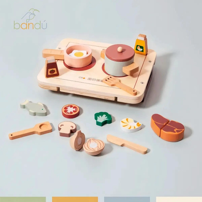 SET MINI COCINA DE JUGUETE CON ALIMENTOS DE MADERA - 5