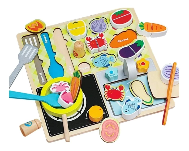 CORTA FRUTAS DE MADERA CON VELCRO DIDACTICO - 1