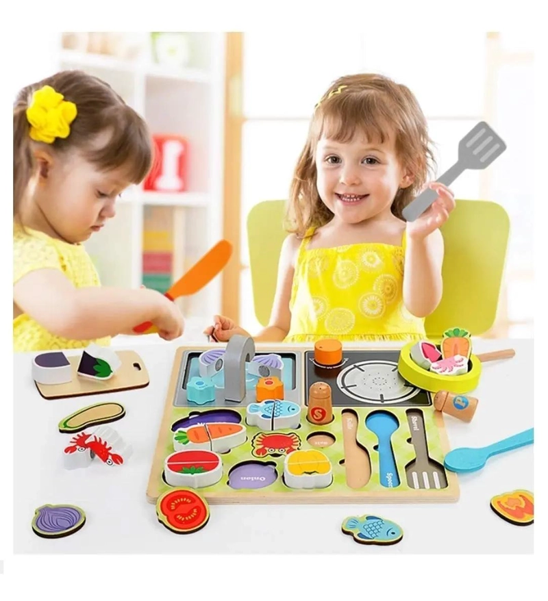 CORTA FRUTAS DE MADERA CON VELCRO DIDACTICO - 2