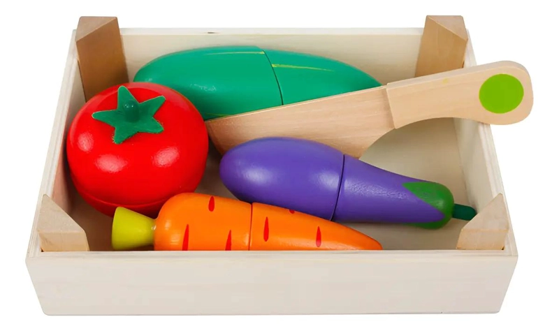CAJA DE MADERA CON VEGETALES DE JUGUETE - 1