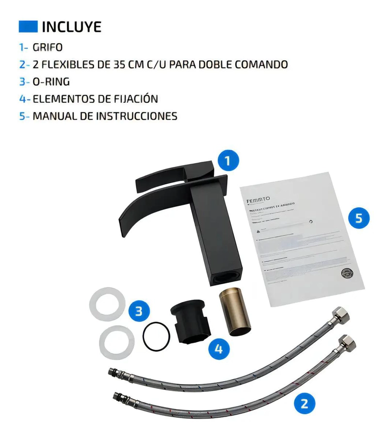 GRIFERIA MONOMANDO CASCADA PARA LAVABO NEGRO - 4