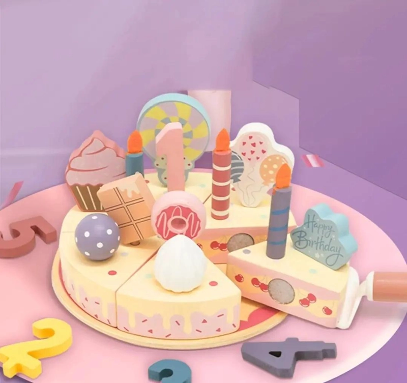 JUEGO DE TORTA DE CUMPLEAÑOS INFANTIL 24 PIEZAS MADERA - 1