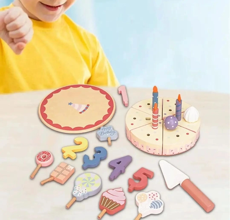 JUEGO DE TORTA DE CUMPLEAÑOS INFANTIL 24 PIEZAS MADERA - 2