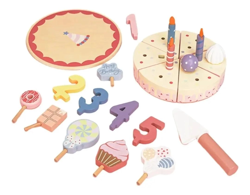 JUEGO DE TORTA DE CUMPLEAÑOS INFANTIL 24 PIEZAS MADERA - 3