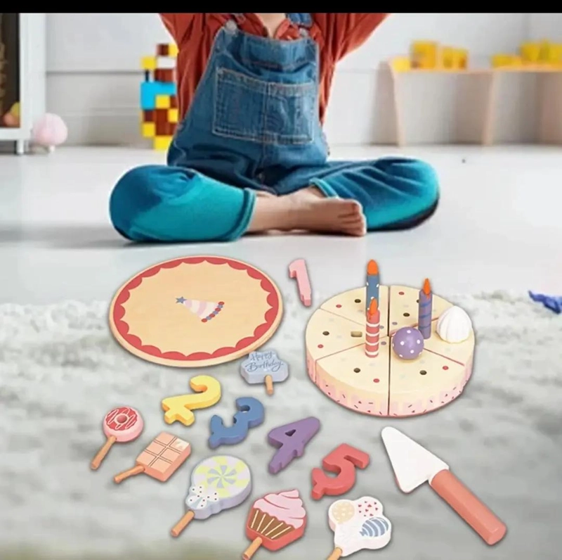 JUEGO DE TORTA DE CUMPLEAÑOS INFANTIL 24 PIEZAS MADERA - 4