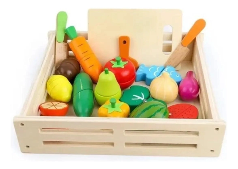 SET 17 PIEZAS CORTA FRUTAS Y VERDURAS CON MADERA E IMAN - 1