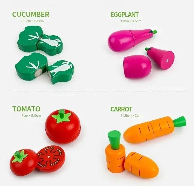 SET 17 PIEZAS CORTA FRUTAS Y VERDURAS CON MADERA E IMAN - 5