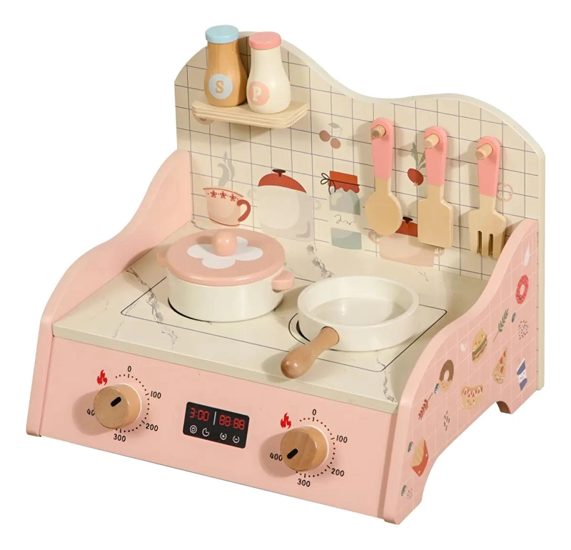 MINI COCINA DE JUGUETE PORTATIL DE MADERA CON ACCESORIOS - 1
