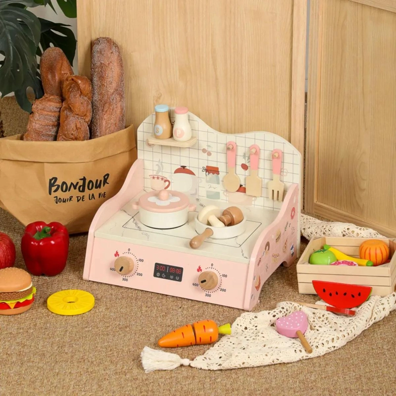 MINI COCINA DE JUGUETE PORTATIL DE MADERA CON ACCESORIOS - 3