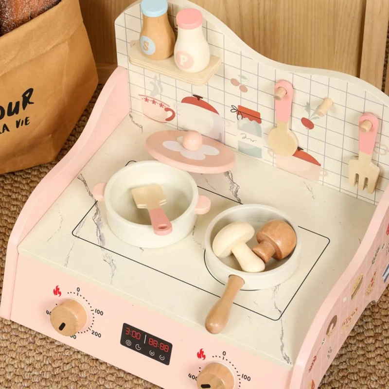 MINI COCINA DE JUGUETE PORTATIL DE MADERA CON ACCESORIOS - 4